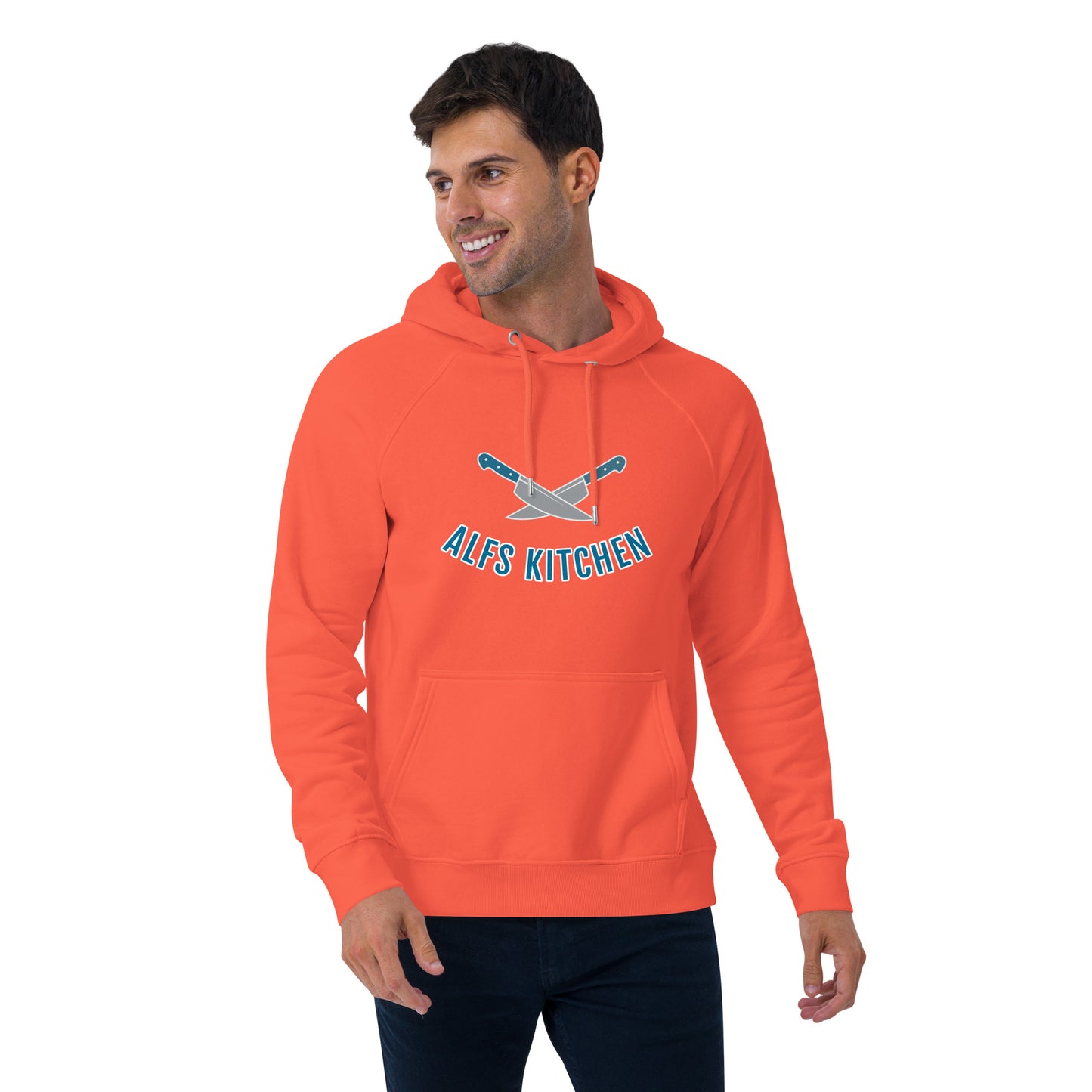 Alf's Kitchen - Knife logo - Unisex eco raglan hoodie