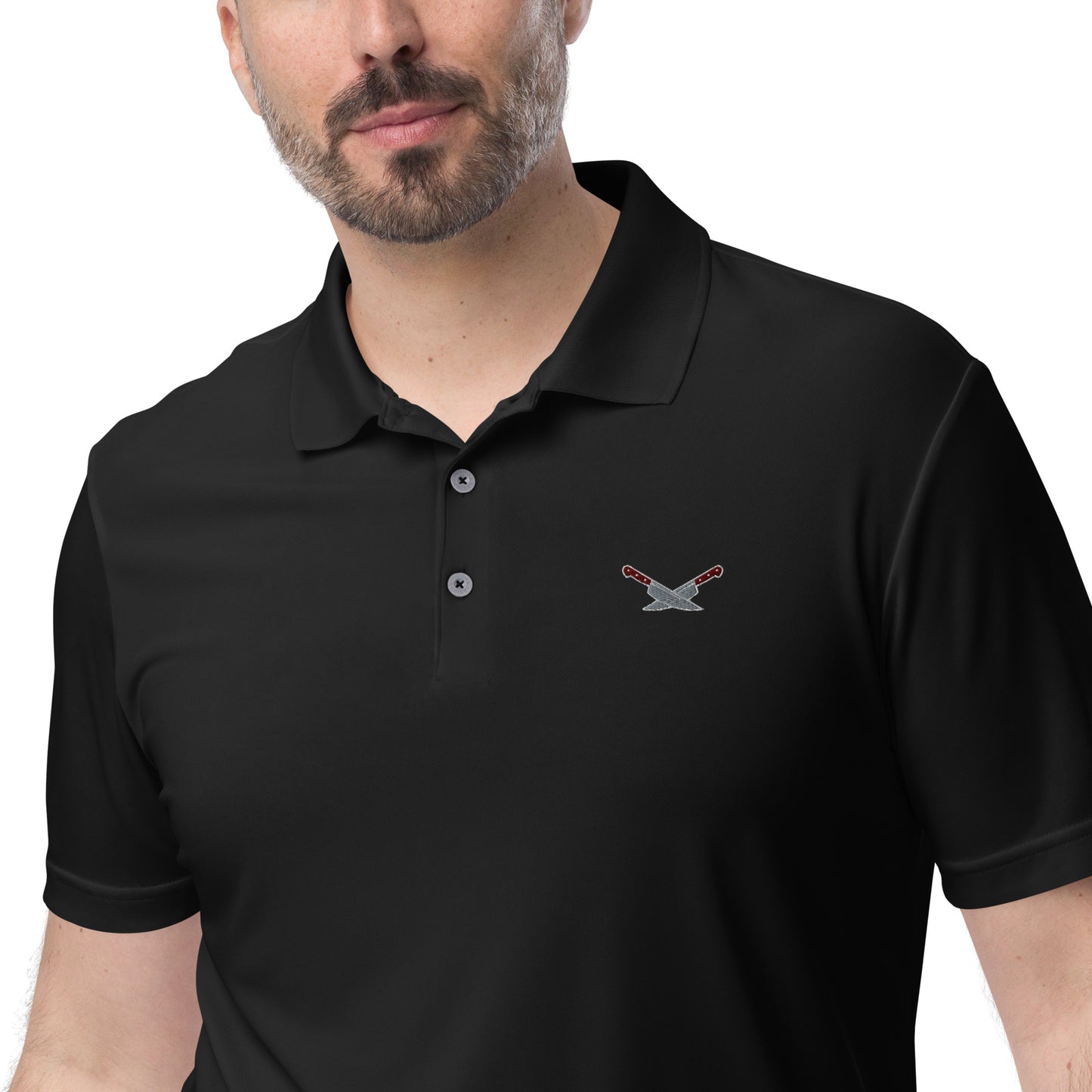 Alf's Kitchen - Knife logo - Adidas performance polo shirt