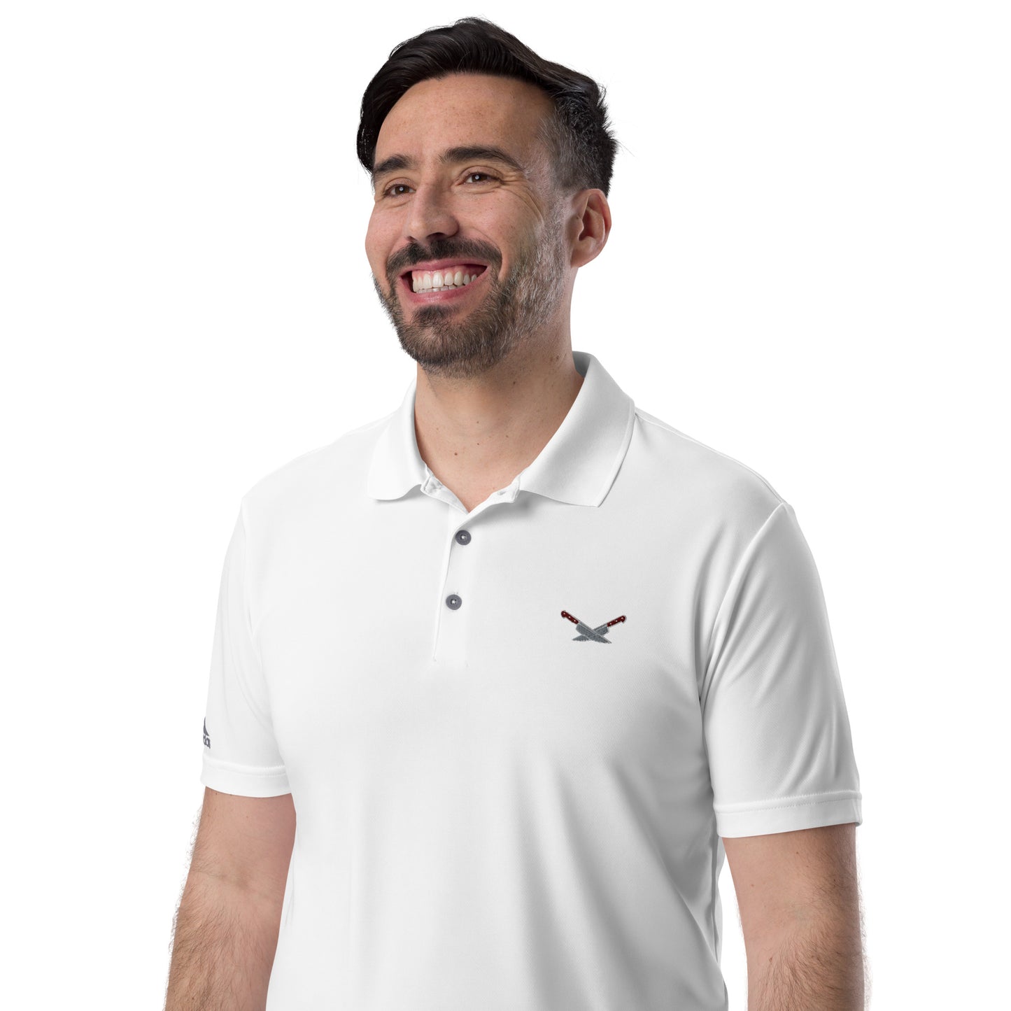 Alf's Kitchen - Knife logo - Adidas performance polo shirt