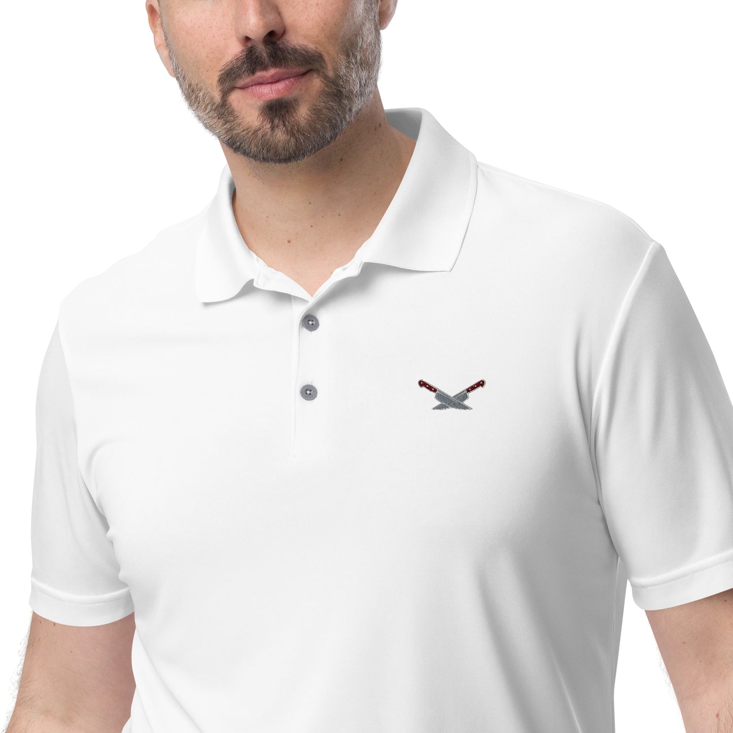 Alf's Kitchen - Knife logo - Adidas performance polo shirt