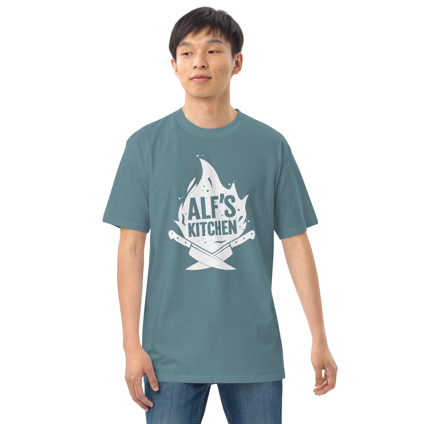 Alf's Kitchen - White Logo - Men’s premium heavyweight tee