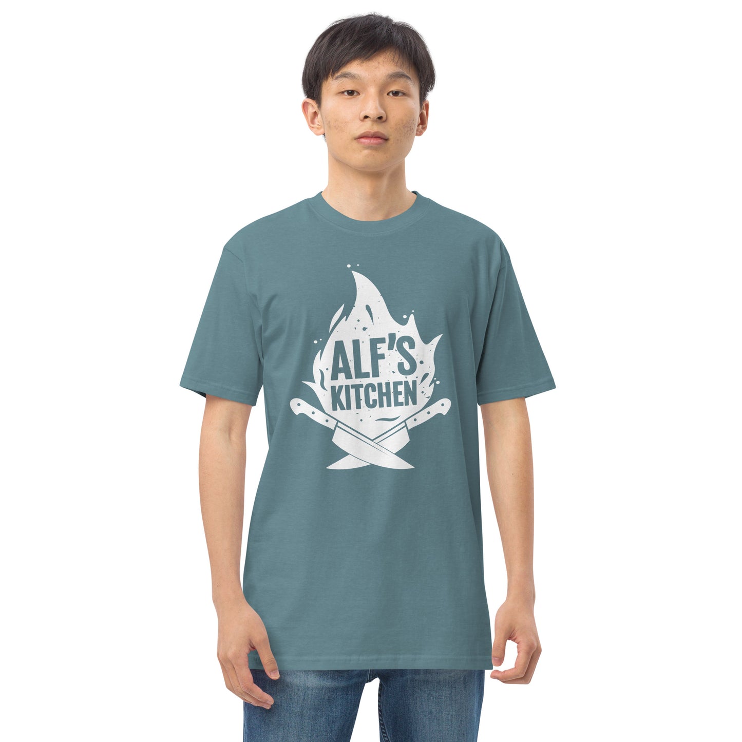 Alf's Kitchen - White Logo - Men’s premium heavyweight tee