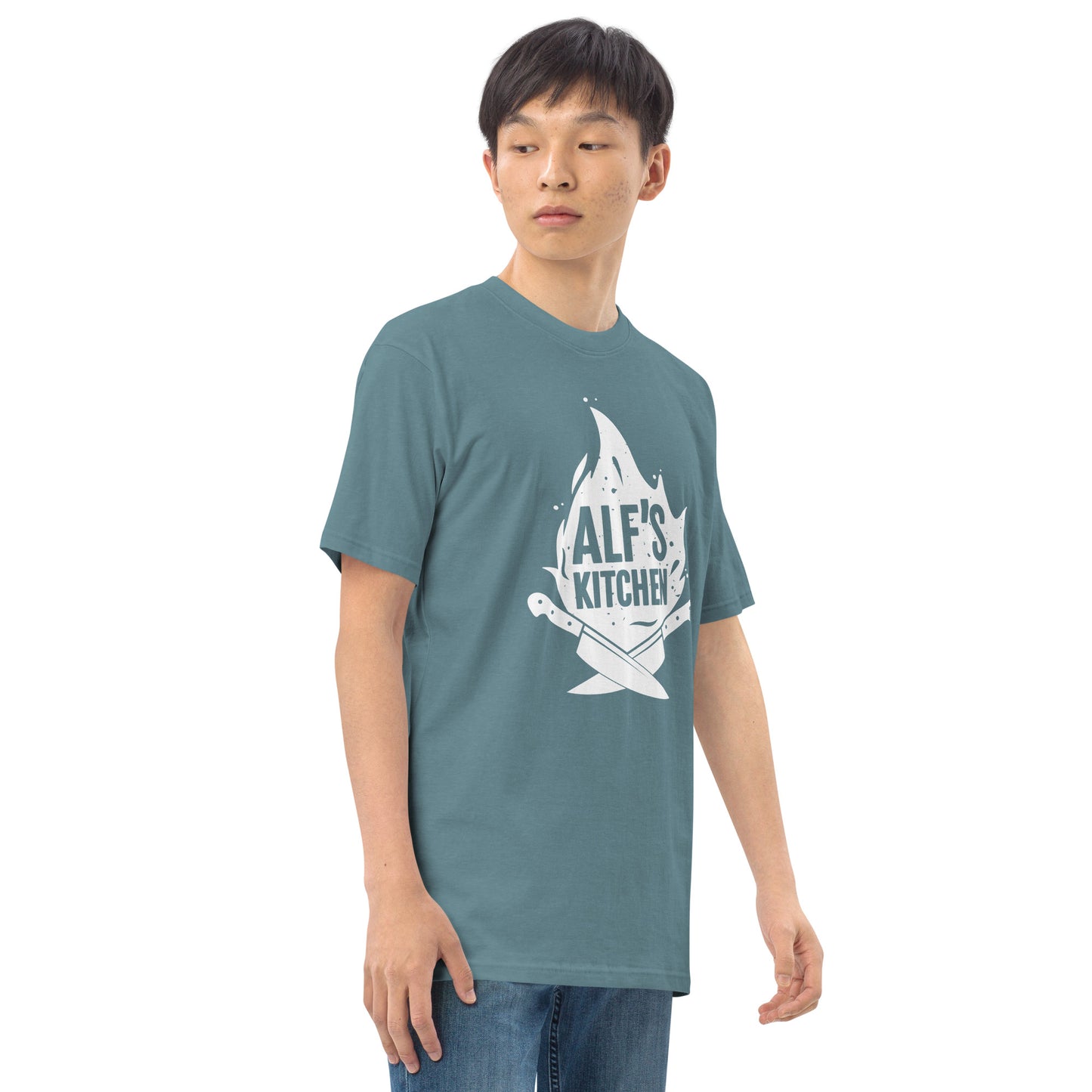 Alf's Kitchen - White Logo - Men’s premium heavyweight tee