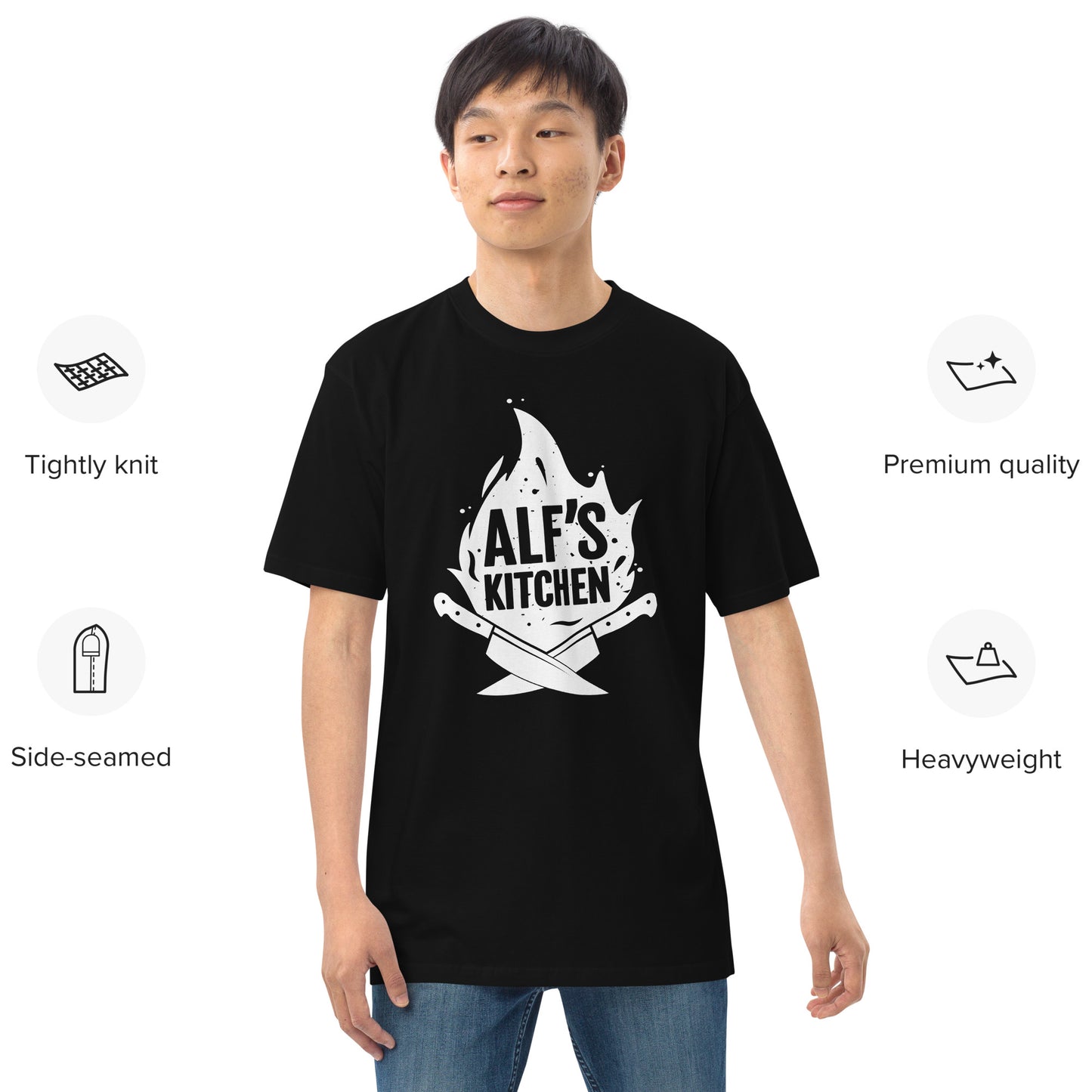 Alf's Kitchen - White Logo - Men’s premium heavyweight tee