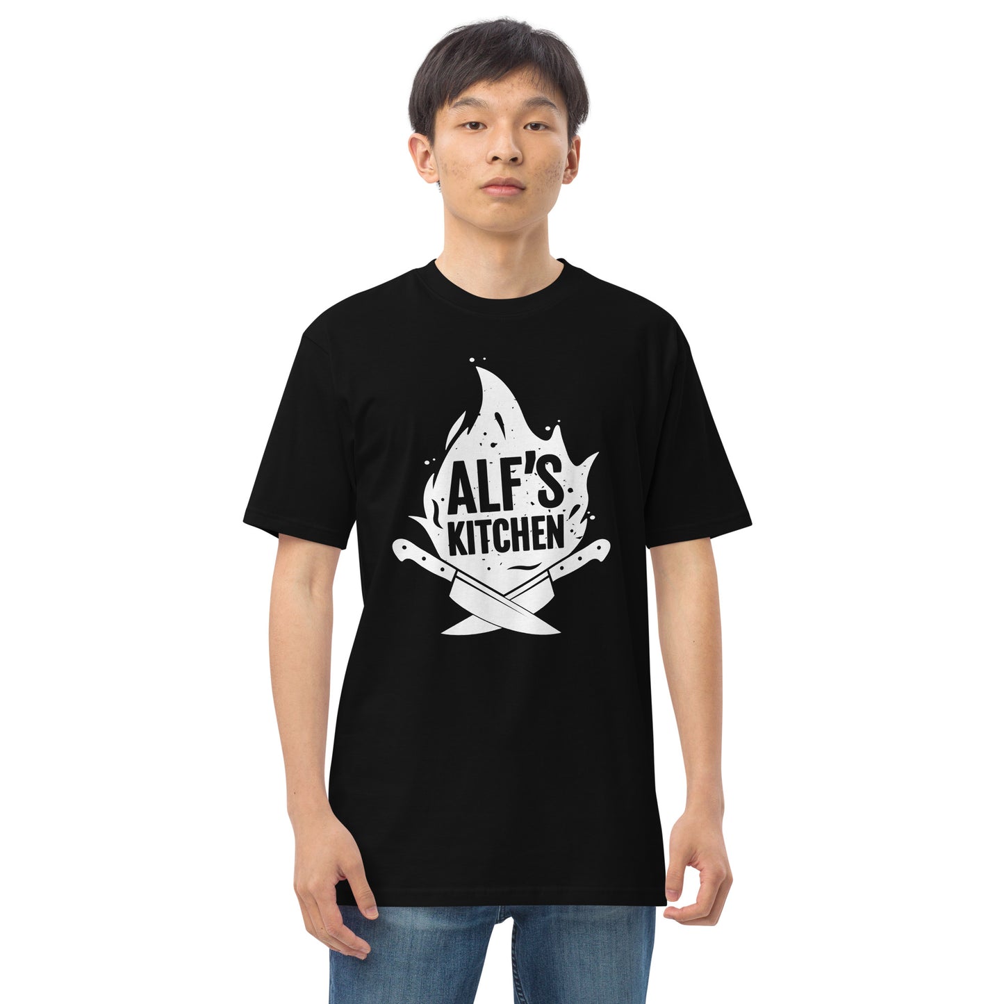 Alf's Kitchen - White Logo - Men’s premium heavyweight tee