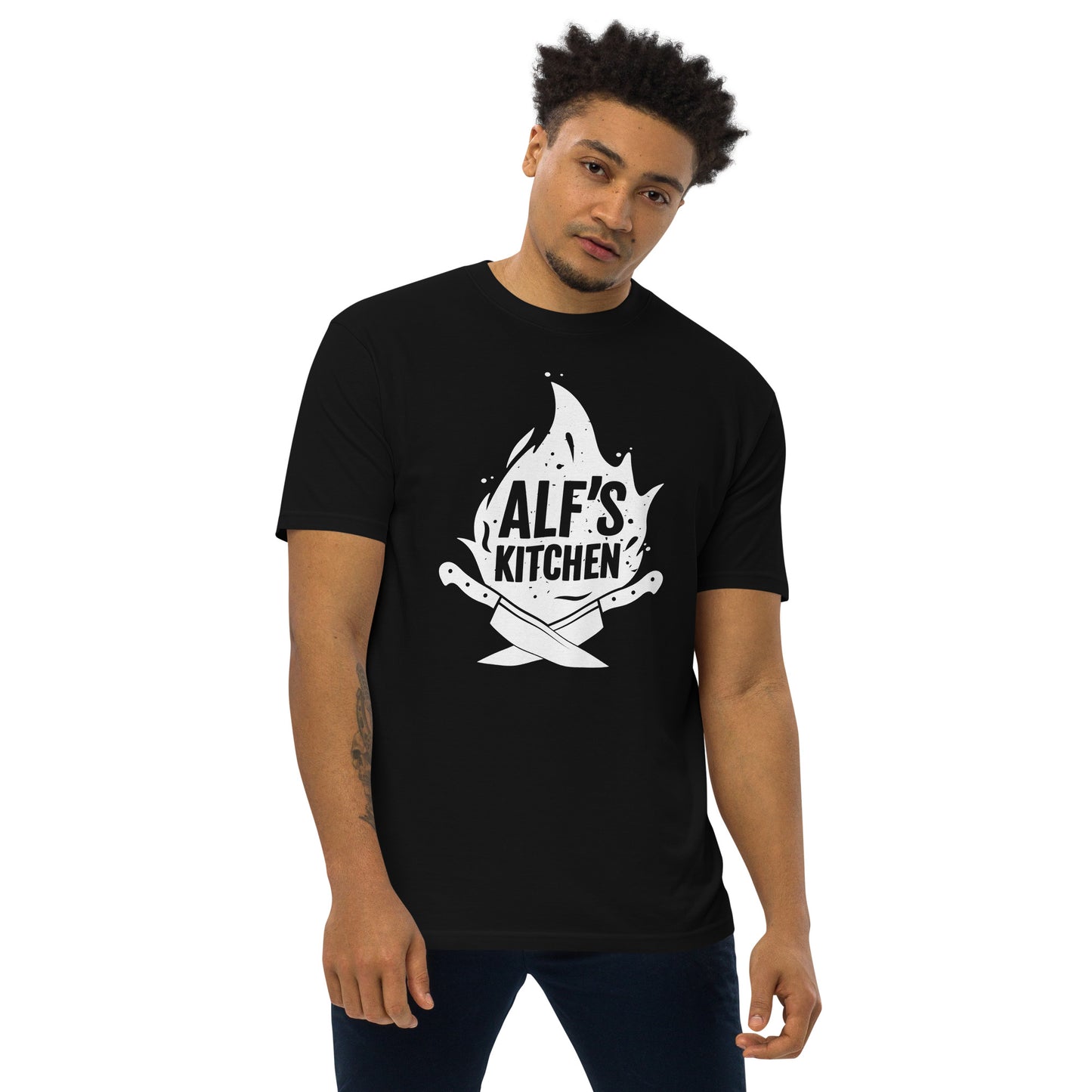 Alf's Kitchen - White Logo - Men’s premium heavyweight tee