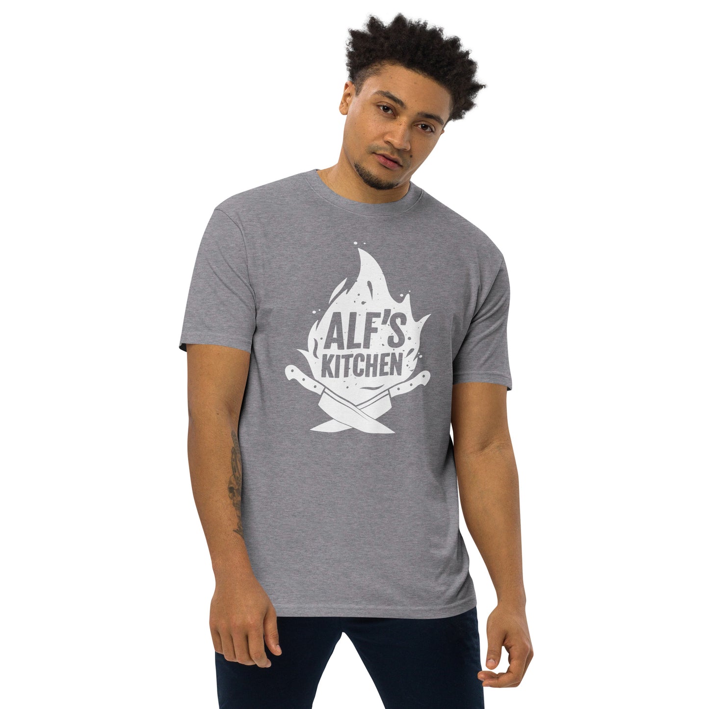 Alf's Kitchen - White Logo - Men’s premium heavyweight tee