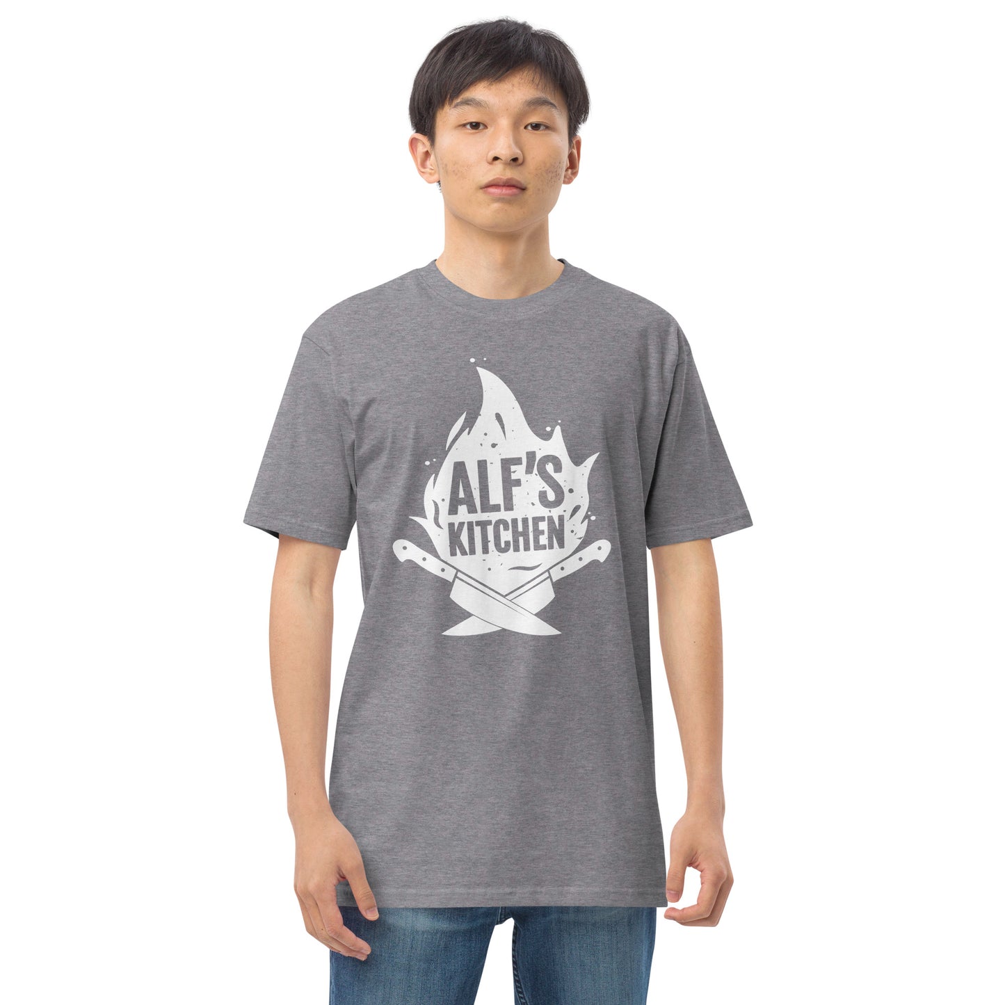 Alf's Kitchen - White Logo - Men’s premium heavyweight tee