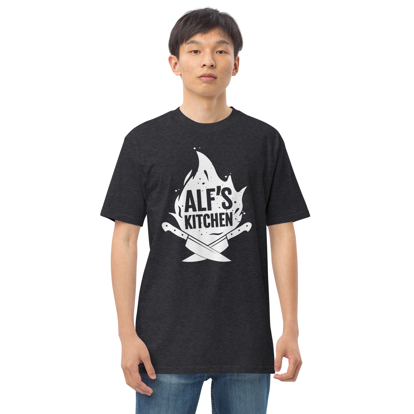 Alf's Kitchen - White Logo - Men’s premium heavyweight tee