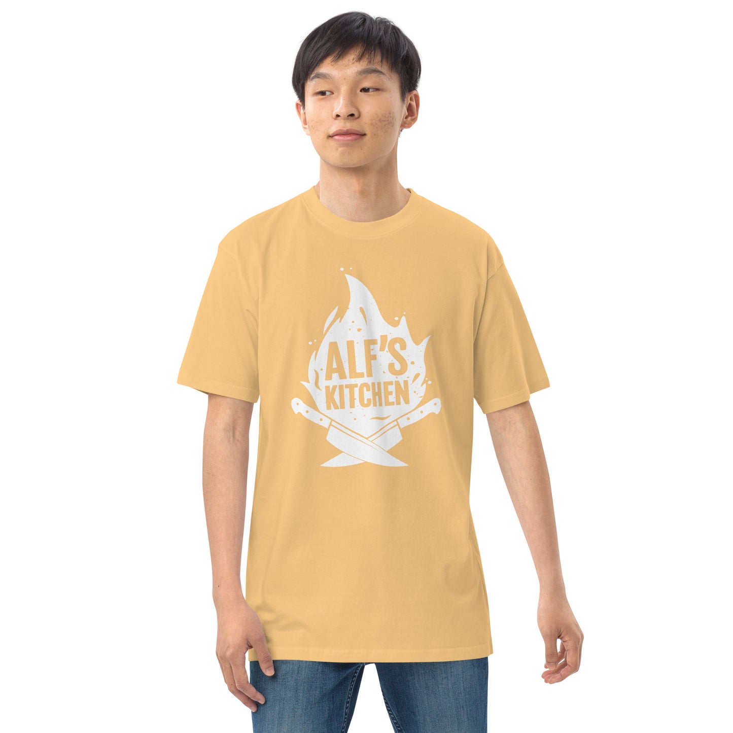 Alf's Kitchen - White Logo - Men’s premium heavyweight tee