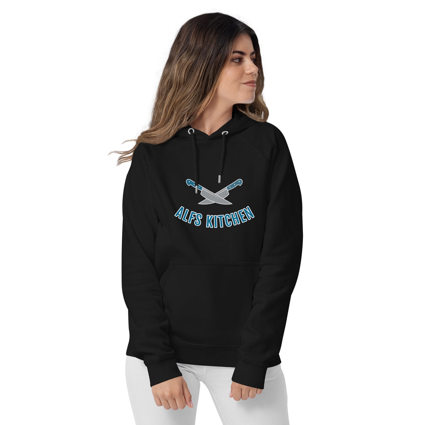 Alf's Kitchen - Knife logo - Unisex eco raglan hoodie