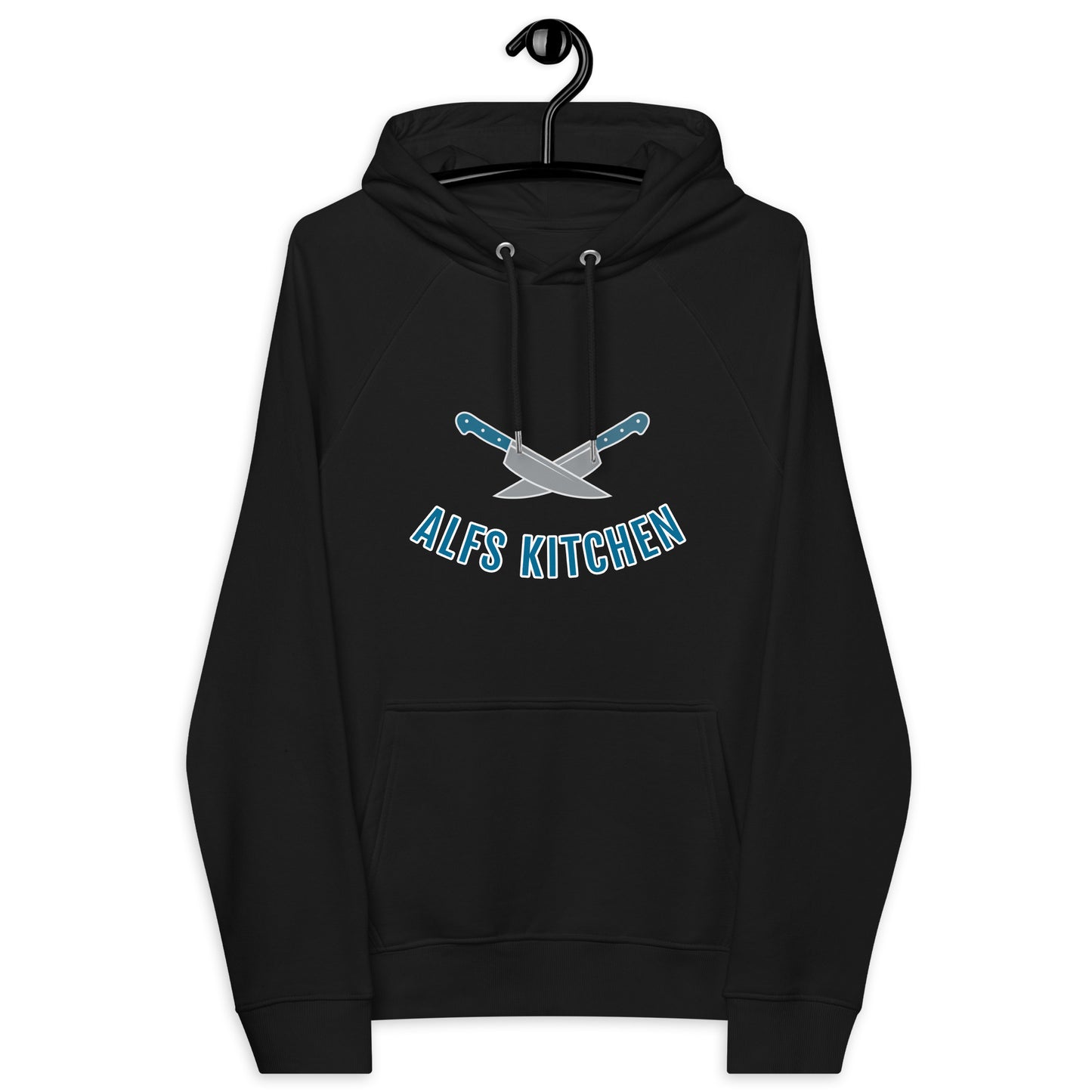 Alf's Kitchen - Knife logo - Unisex eco raglan hoodie