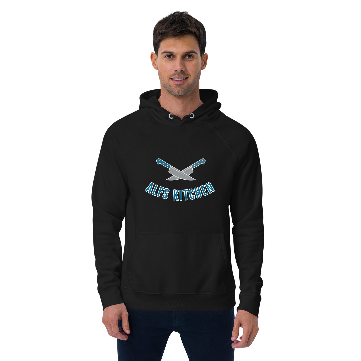 Alf's Kitchen - Knife logo - Unisex eco raglan hoodie