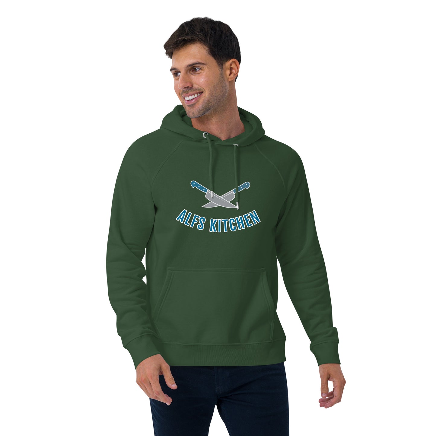 Alf's Kitchen - Knife logo - Unisex eco raglan hoodie