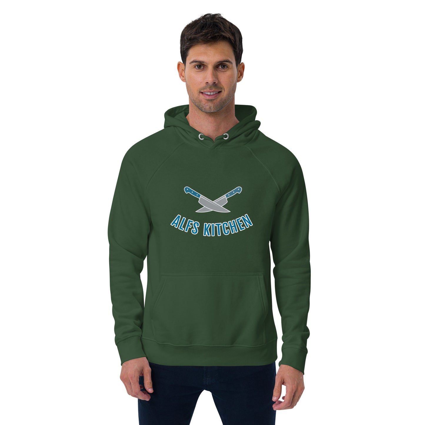 Alf's Kitchen - Knife logo - Unisex eco raglan hoodie