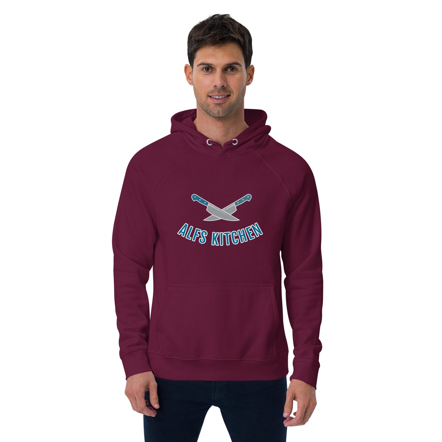 Alf's Kitchen - Knife logo - Unisex eco raglan hoodie