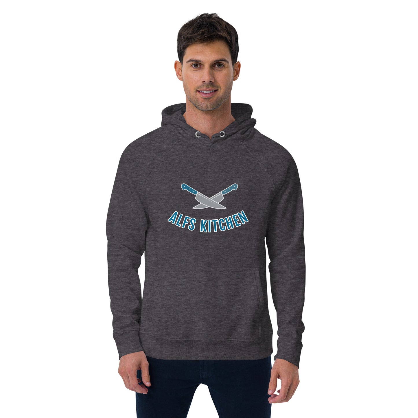 Alf's Kitchen - Knife logo - Unisex eco raglan hoodie