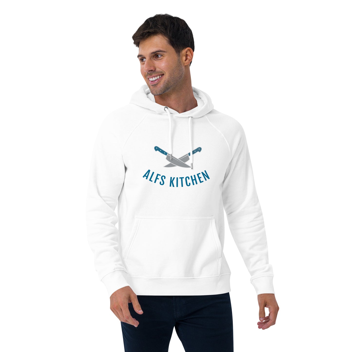 Alf's Kitchen - Knife logo - Unisex eco raglan hoodie