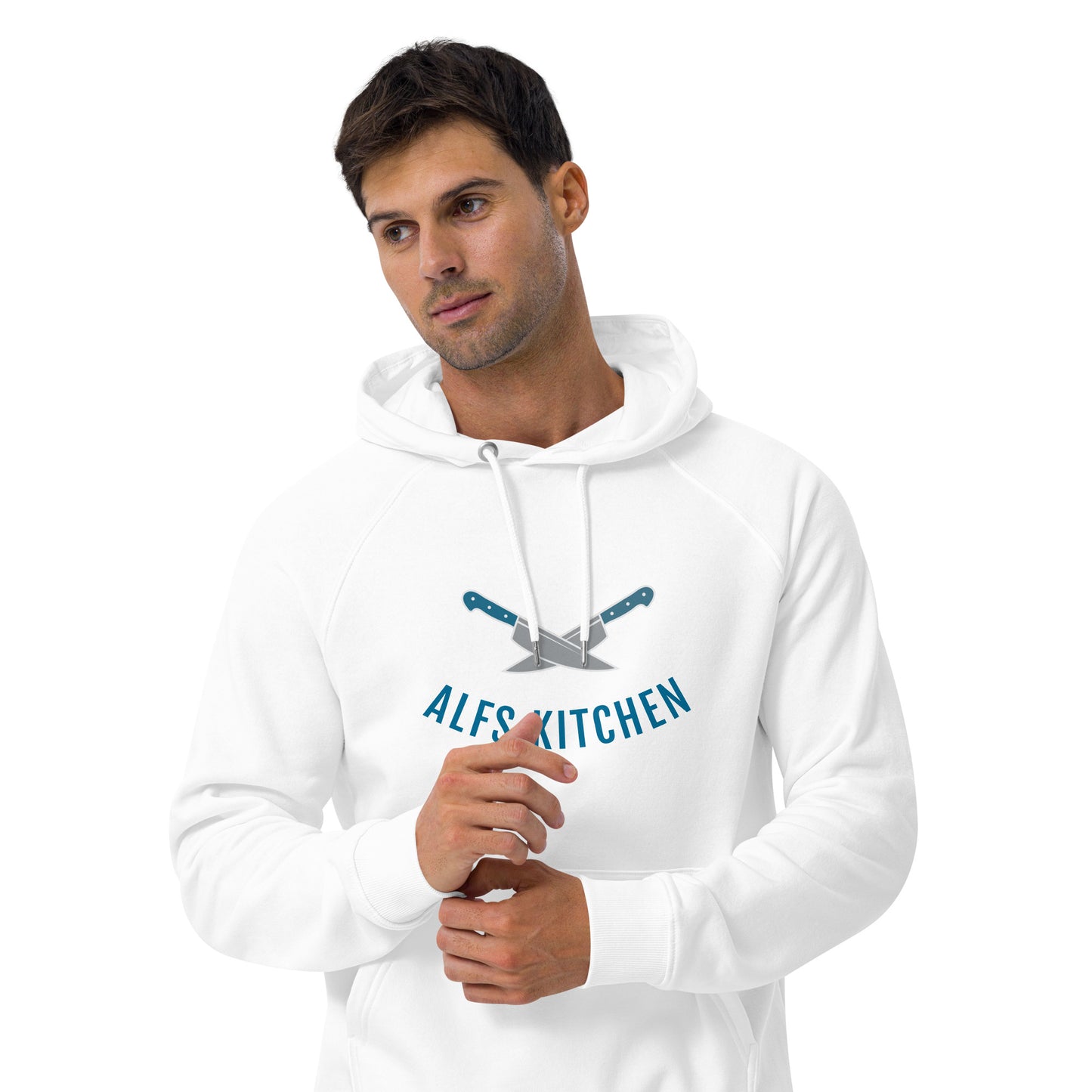 Alf's Kitchen - Knife logo - Unisex eco raglan hoodie