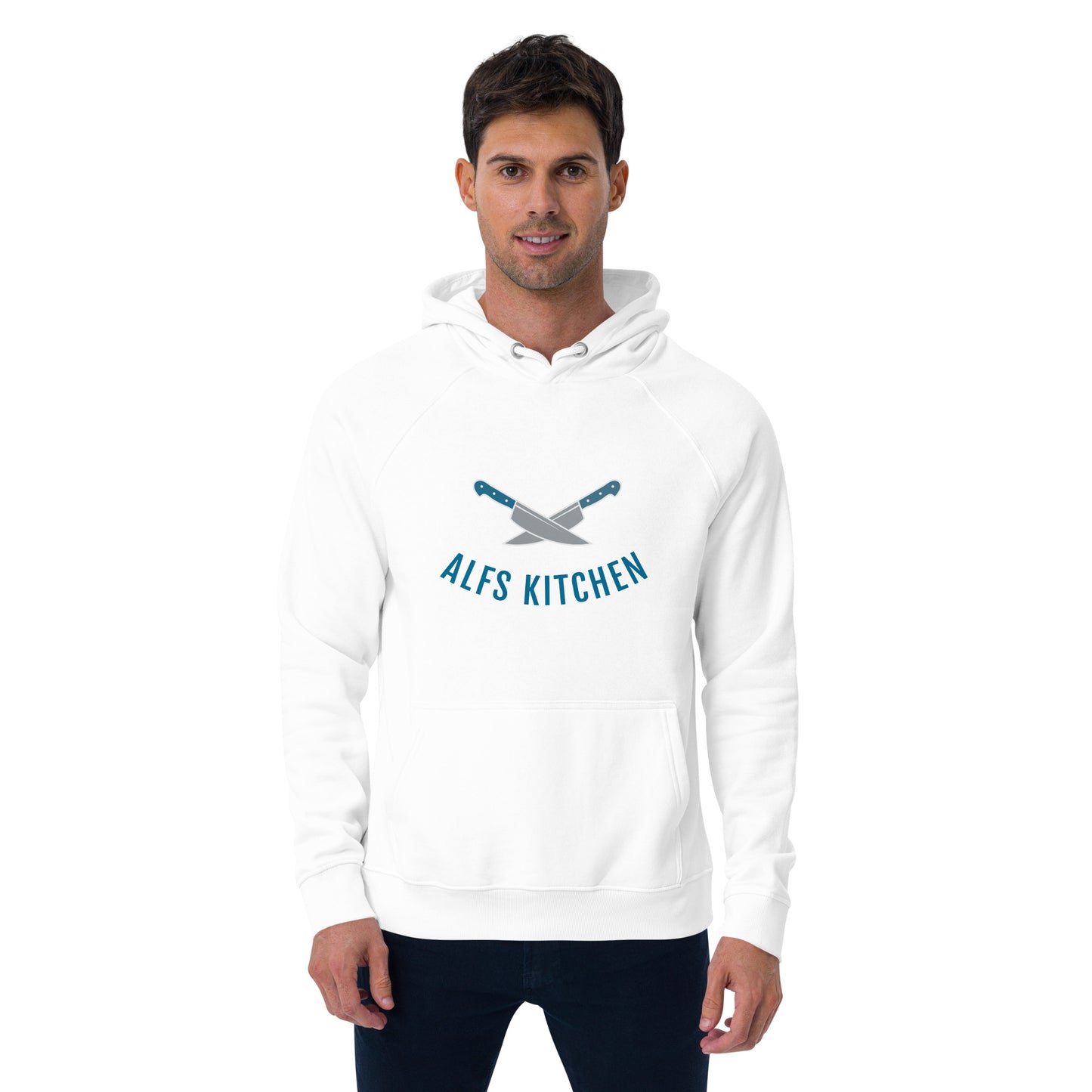 Alf's Kitchen - Knife logo - Unisex eco raglan hoodie